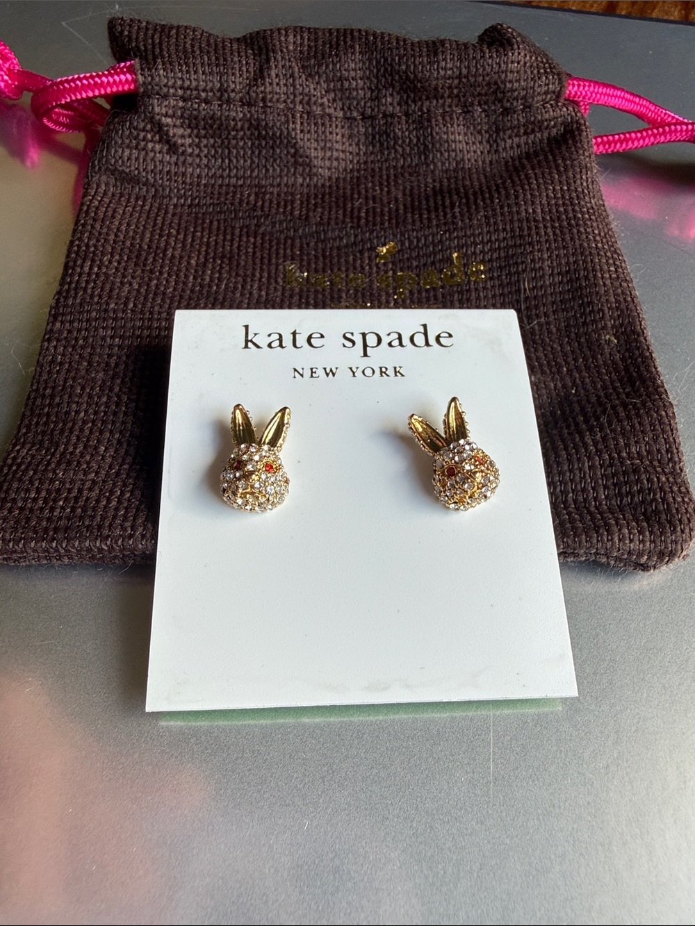 kate spade Gold Bunny Crystal Stud Earrings for Kids
